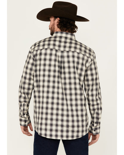 Men's Palamino Plaid Print Long Sleeve Button-Down Stretch Black