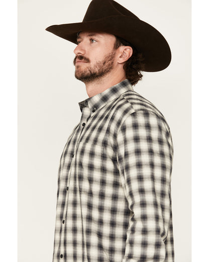 Men's Palamino Plaid Print Long Sleeve Button-Down Stretch Black