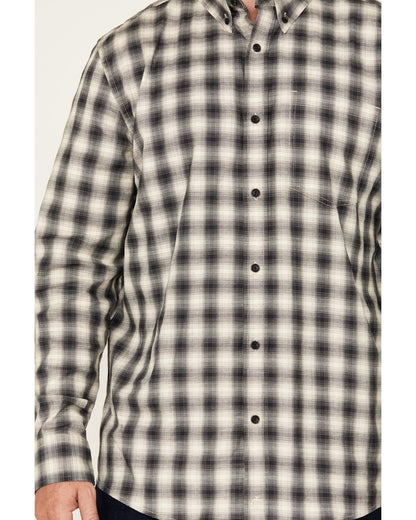 Men's Palamino Plaid Print Long Sleeve Button-Down Stretch Black