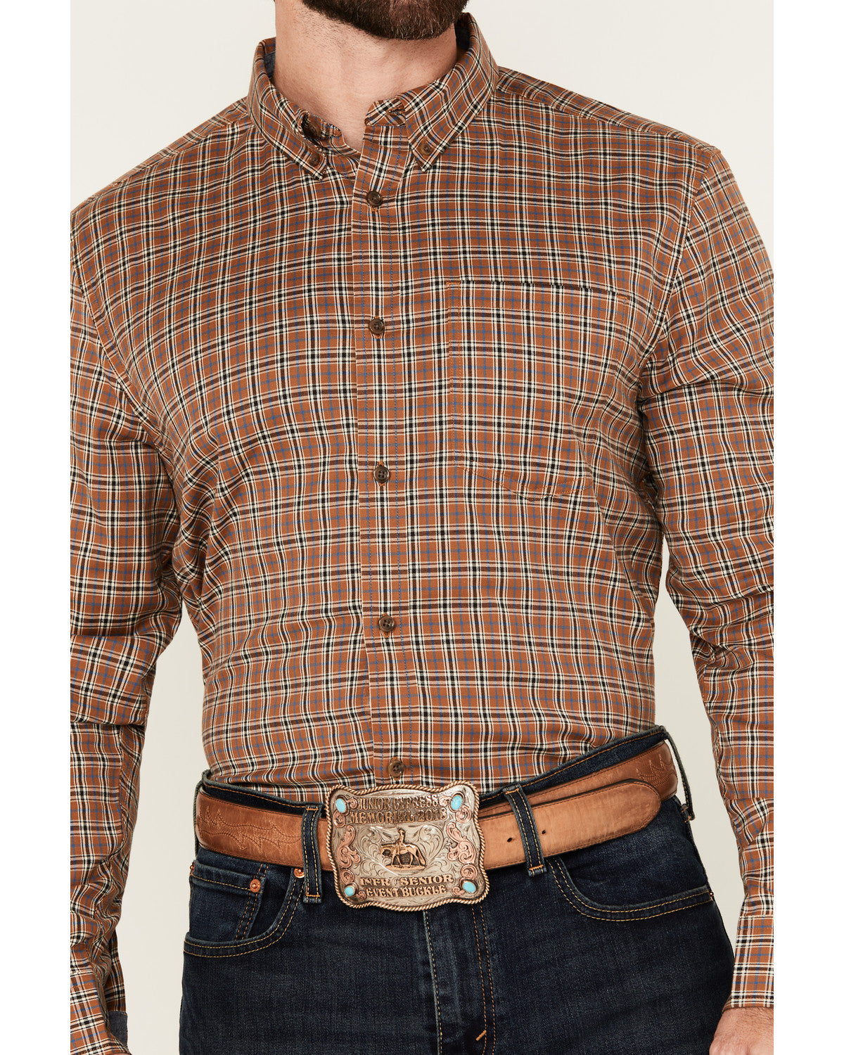 Men's Adkins Plaid Print Long Sleeve Button-Down Stretch We Tan