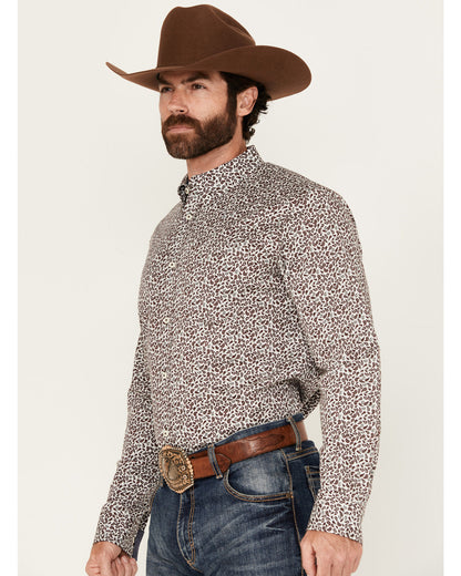 Men's Country Paisley Print Long Sleeve Button-Down Stretch White