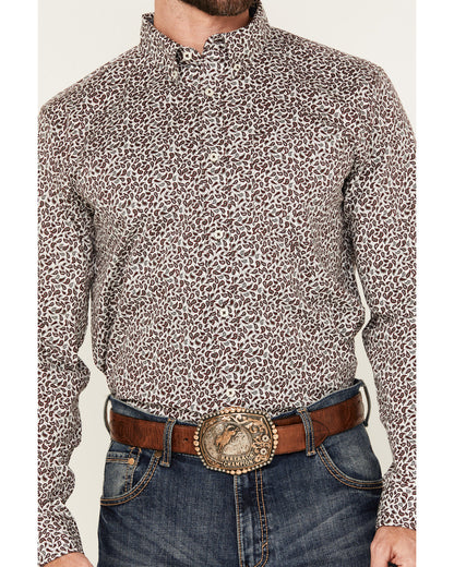 Men's Country Paisley Print Long Sleeve Button-Down Stretch White