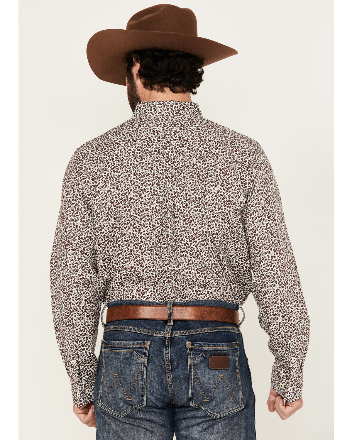 Men's Country Paisley Print Long Sleeve Button-Down Stretch White