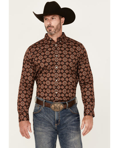 Men's Bite The Bullet Southwestern Print Long Sleeve Button Brown