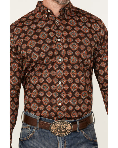 Men's Bite The Bullet Southwestern Print Long Sleeve Button Brown