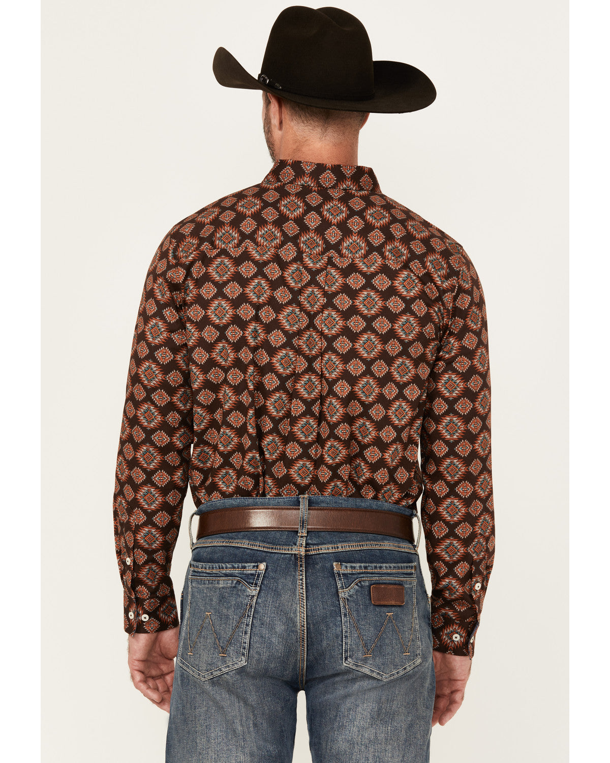 Men's Bite The Bullet Southwestern Print Long Sleeve Button Brown