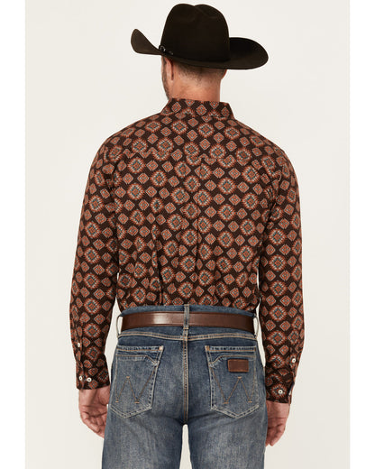 Men's Bite The Bullet Southwestern Print Long Sleeve Button Brown