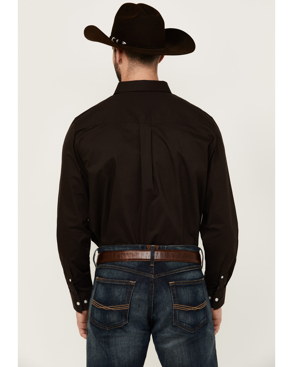Men's Basic Solid Long Sleeve Button-Down Stretch Western S Brown