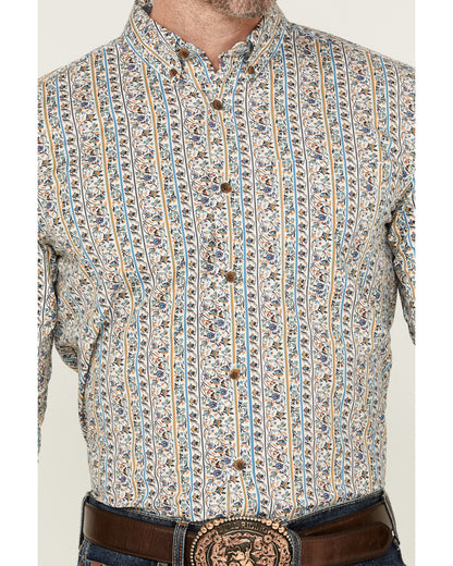 Men's Wells Floral Striped Print Long Sleeve Button-Down St Gold