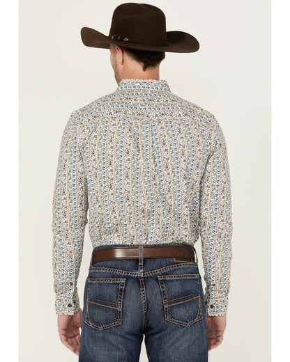 Men's Wells Floral Striped Print Long Sleeve Button-Down St Gold