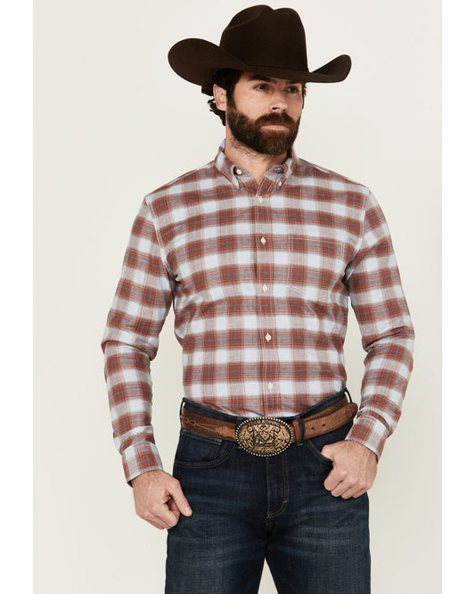 Men's Rush Plaid Print Long Sleeve Button-Down Stretch West Ivory
