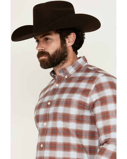 Men's Rush Plaid Print Long Sleeve Button-Down Stretch West Ivory