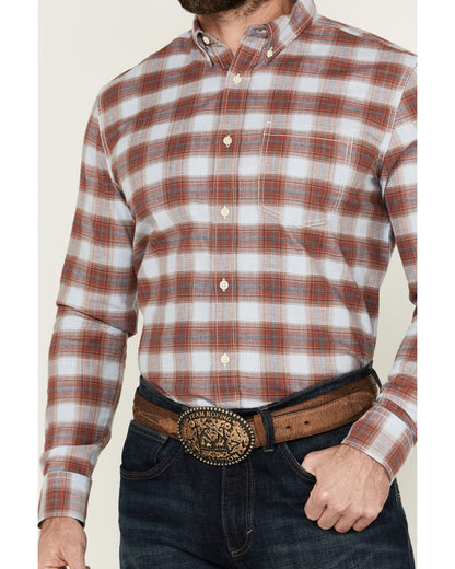 Men's Rush Plaid Print Long Sleeve Button-Down Stretch West Ivory
