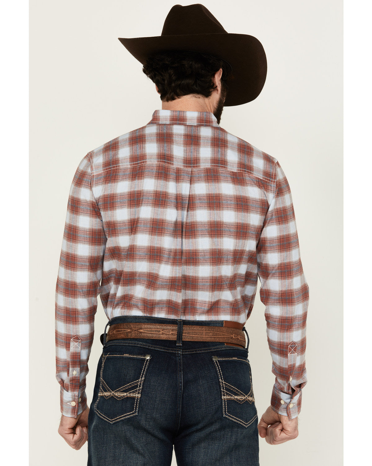 Men's Rush Plaid Print Long Sleeve Button-Down Stretch West Ivory