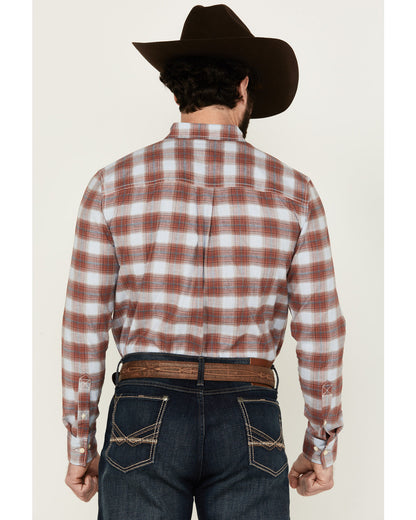 Men's Rush Plaid Print Long Sleeve Button-Down Stretch West Ivory