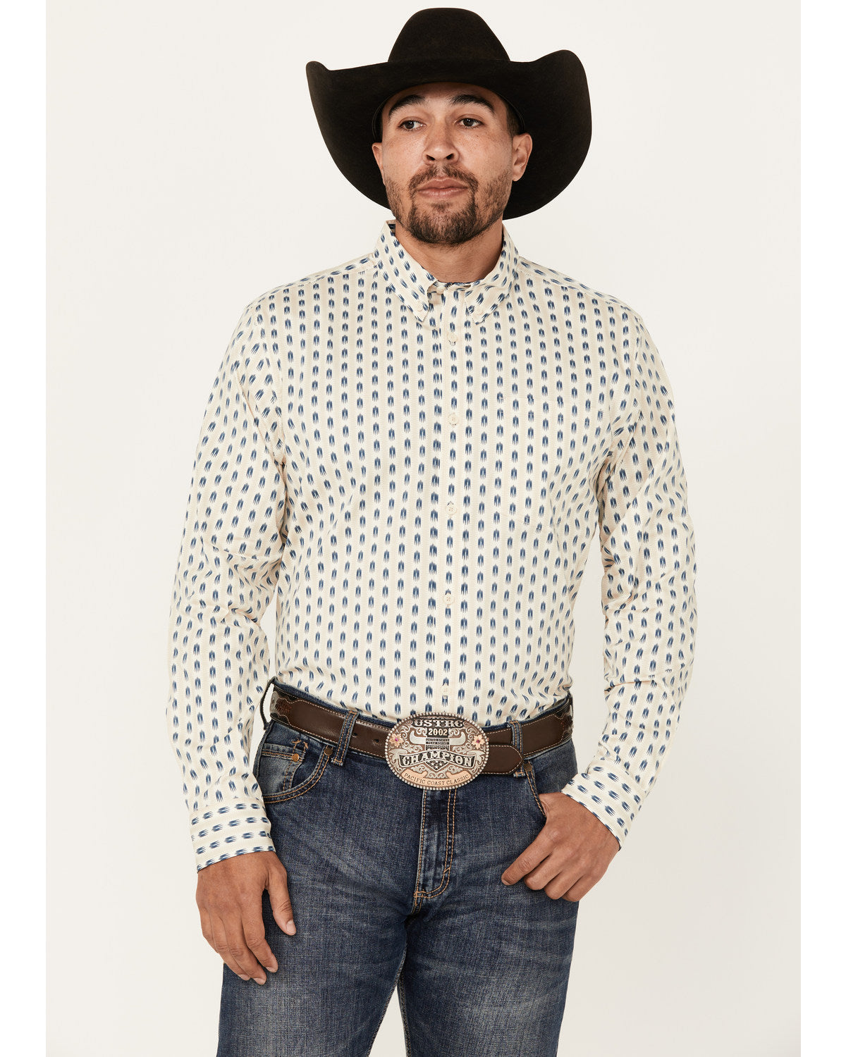 Men's Gunsmoke Striped Print Long Sleeve Button-Down Stretc Ivory