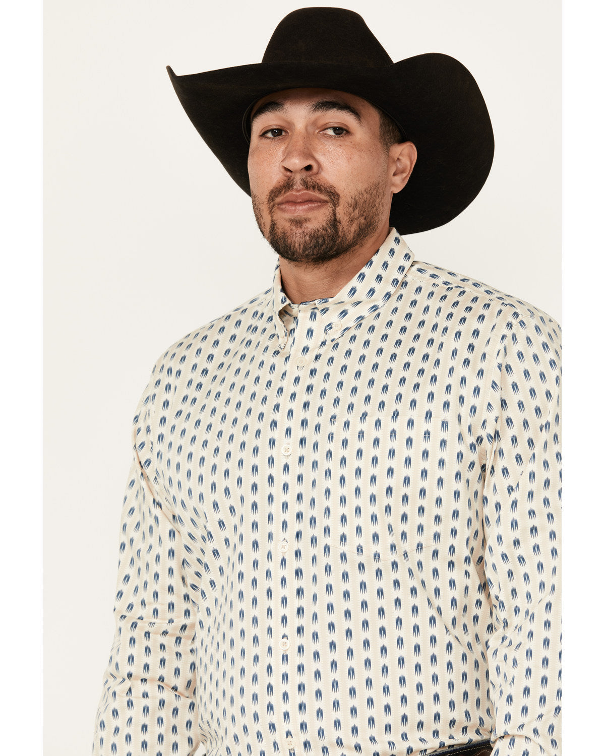 Men's Gunsmoke Striped Print Long Sleeve Button-Down Stretc Ivory