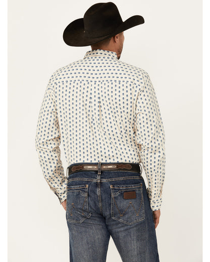 Men's Gunsmoke Striped Print Long Sleeve Button-Down Stretc Ivory