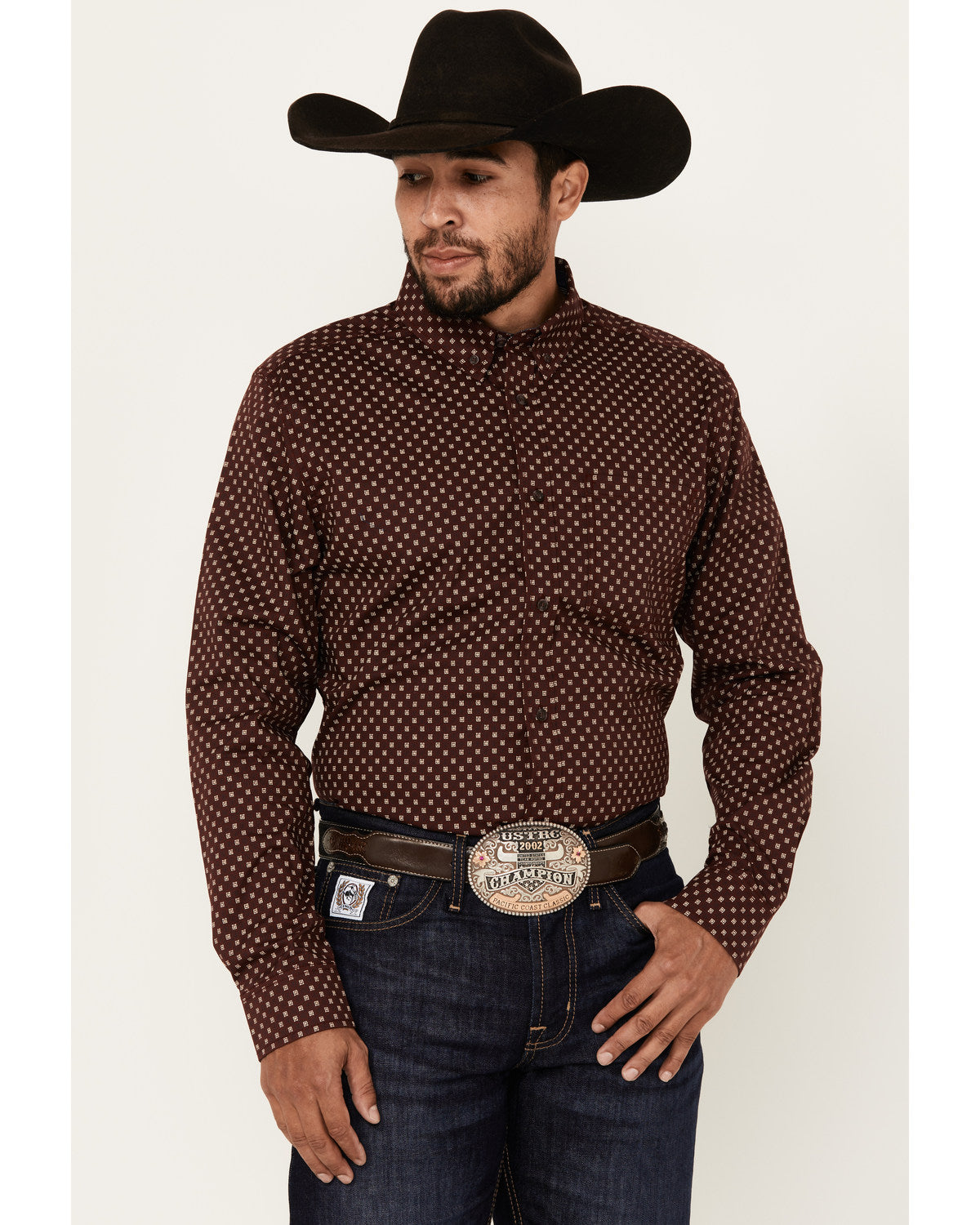 Men's Big Deal Geo Print Long Sleeve Button-Down Stretch We Burgundy