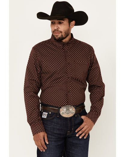Men's Big Deal Geo Print Long Sleeve Button-Down Stretch We Burgundy