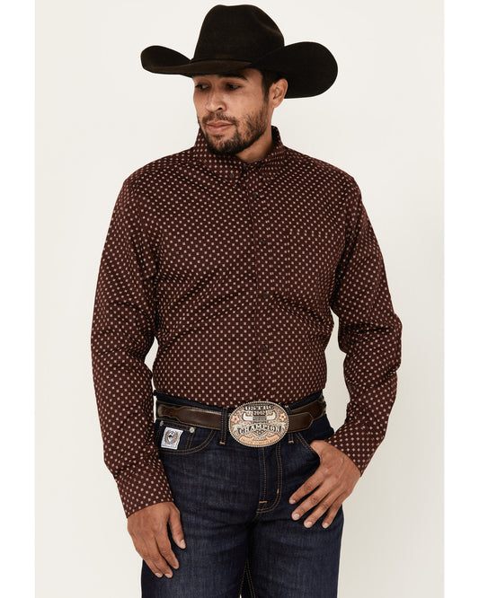 Men's Big Deal Geo Print Long Sleeve Button-Down Stretch We Burgundy