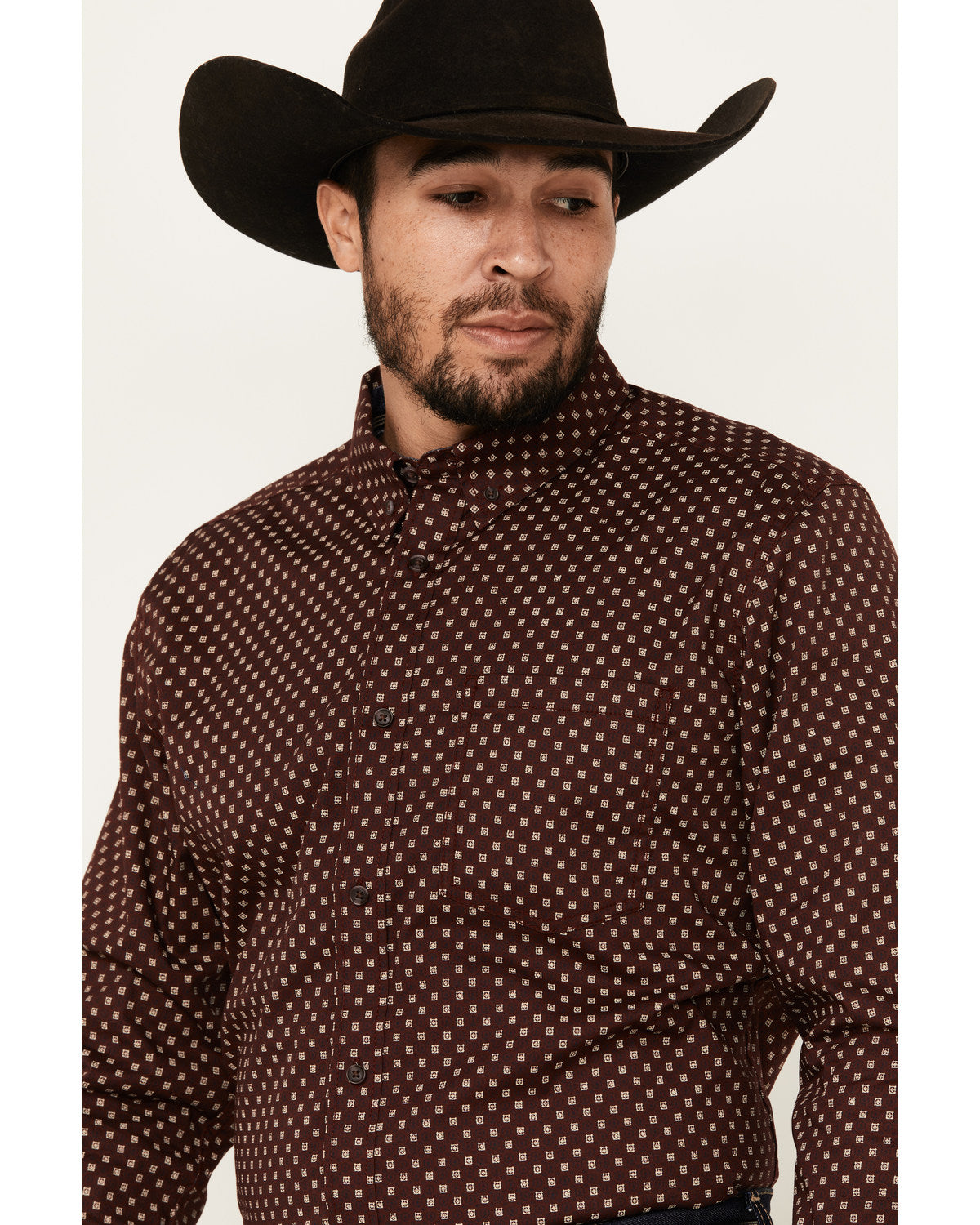 Men's Big Deal Geo Print Long Sleeve Button-Down Stretch We Burgundy