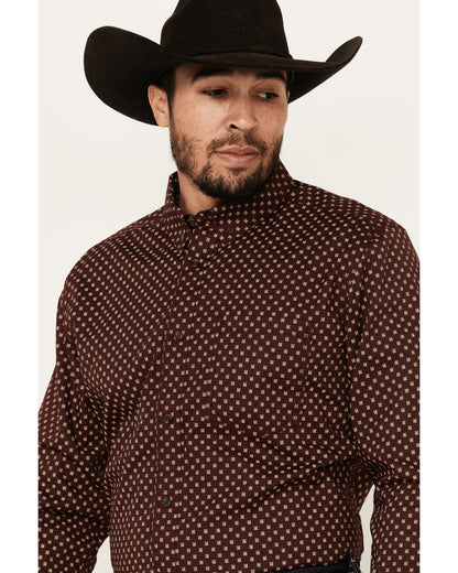 Men's Big Deal Geo Print Long Sleeve Button-Down Stretch We Burgundy
