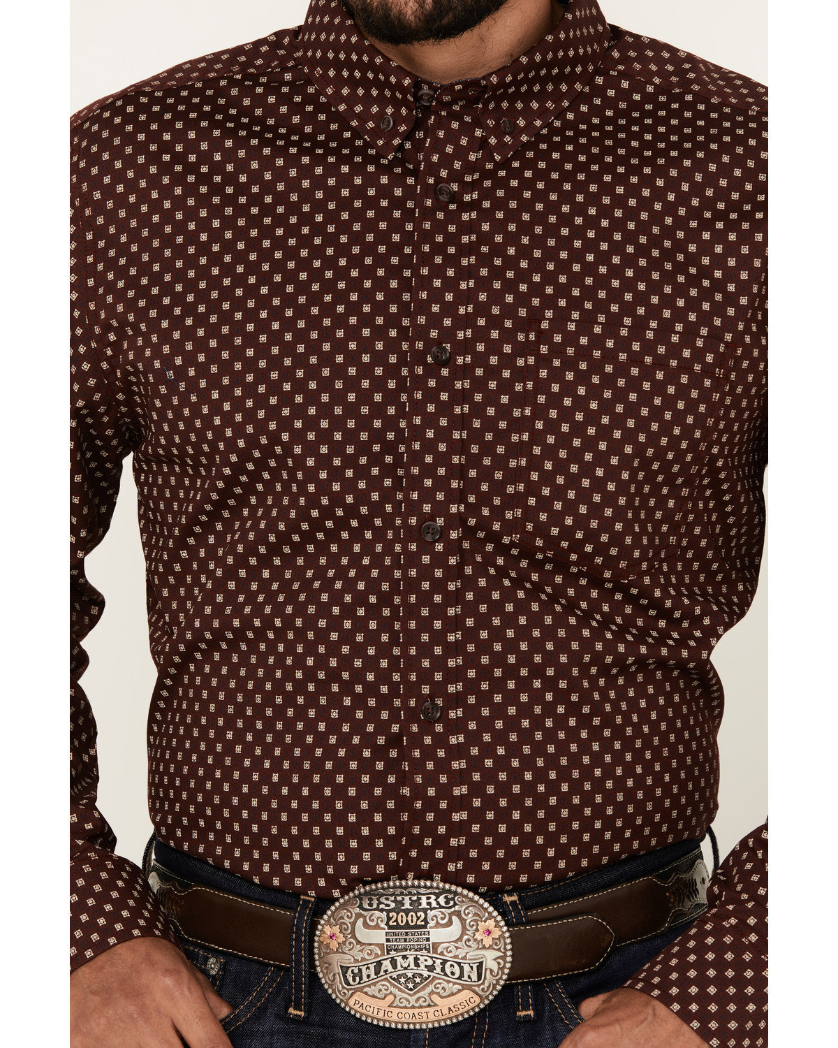 Men's Big Deal Geo Print Long Sleeve Button-Down Stretch We Burgundy