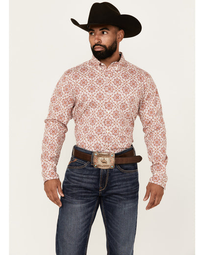 Men's Lucky One Medallion Print Long Sleeve Button-Down Str Burgundy