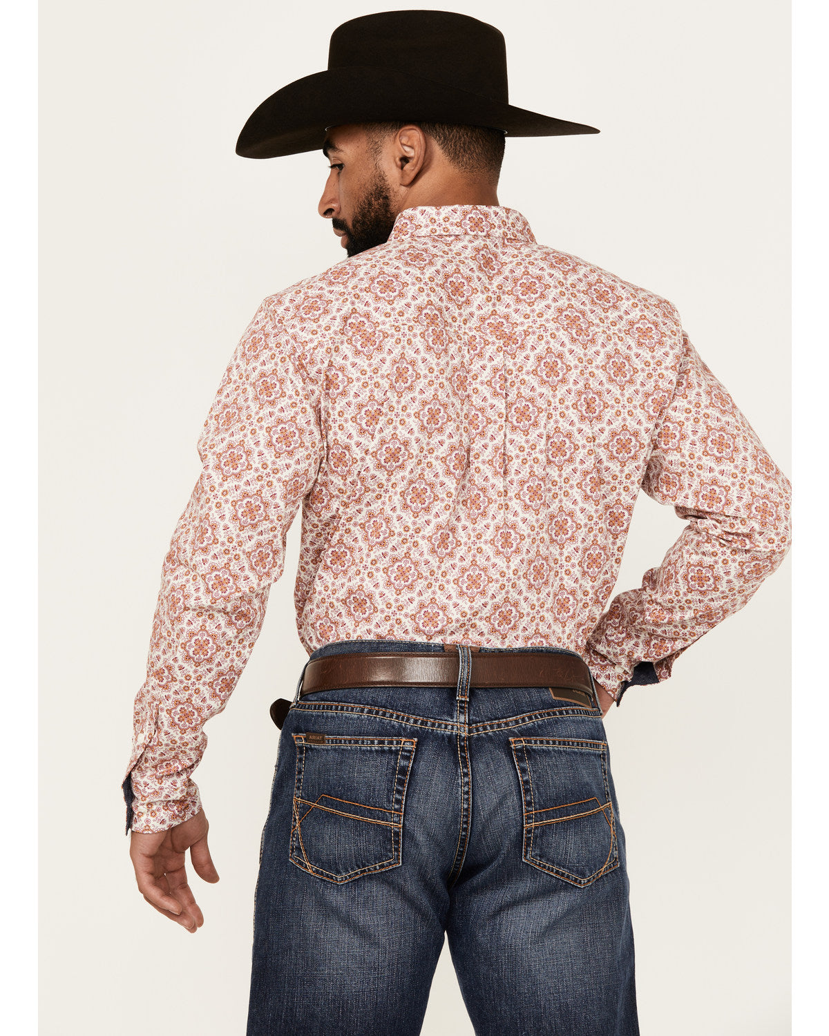 Men's Lucky One Medallion Print Long Sleeve Button-Down Str Burgundy