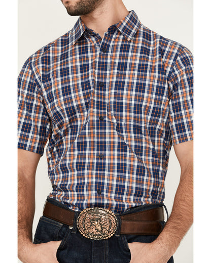 Men's Tequila Sunrise Plaid Print Short Sleeve Button-Down Navy