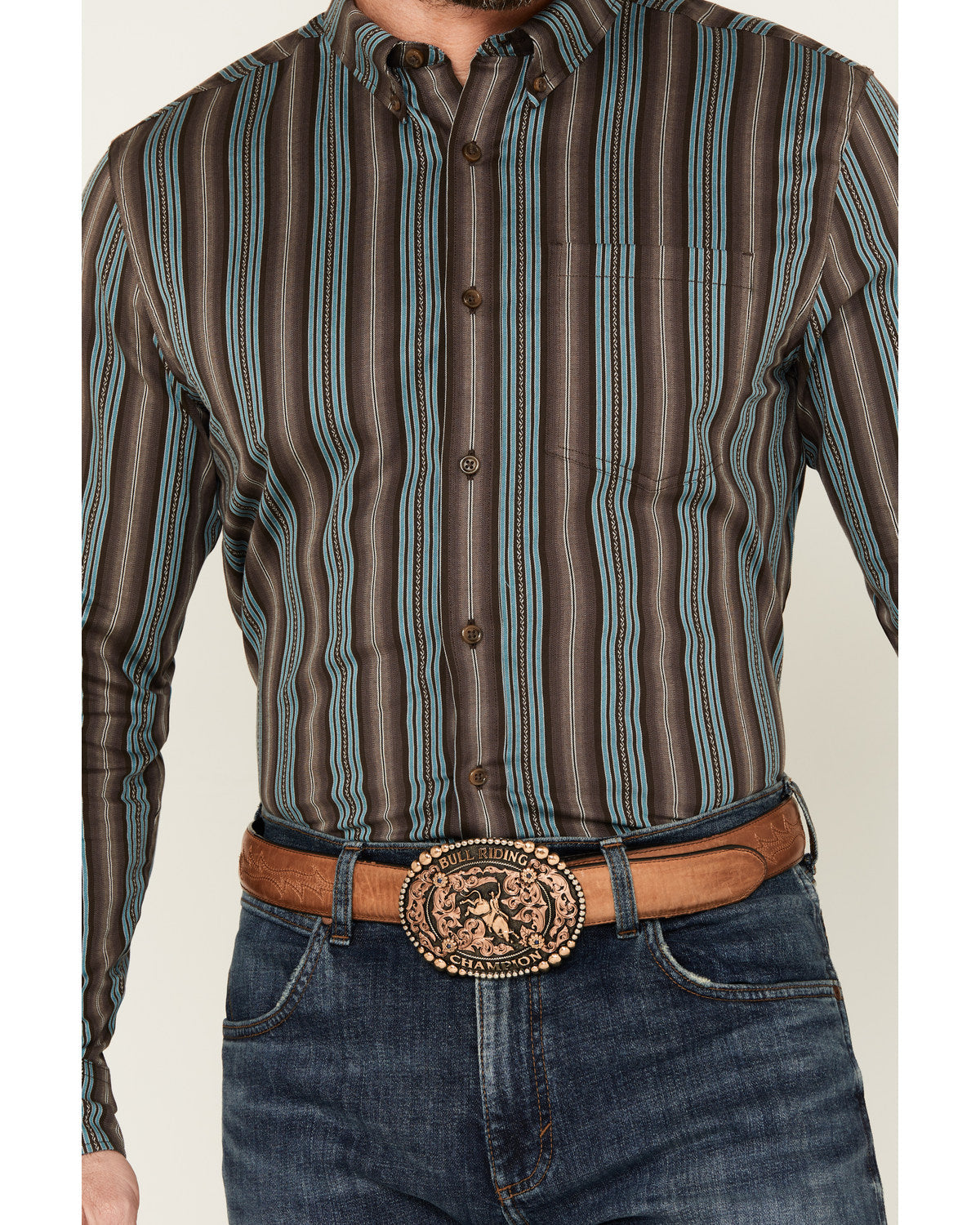 Men's Boa Dobby Striped Print Long Sleeve Button-Down Stret Black