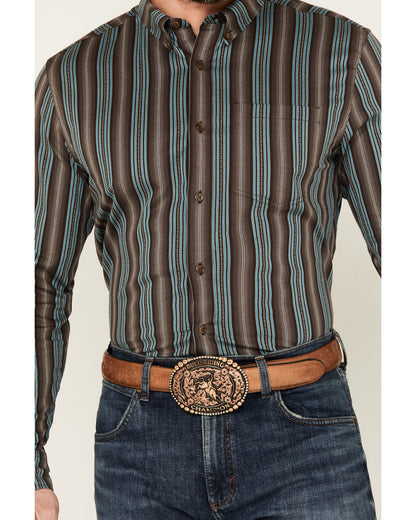 Men's Boa Dobby Striped Print Long Sleeve Button-Down Stret Black