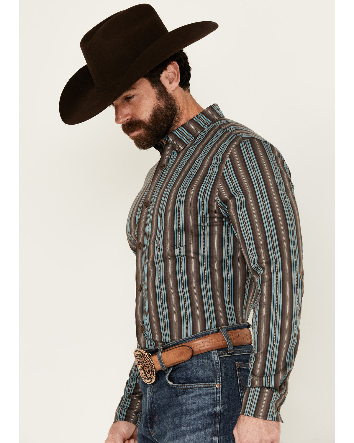 Men's Boa Dobby Striped Print Long Sleeve Button-Down Stret Black