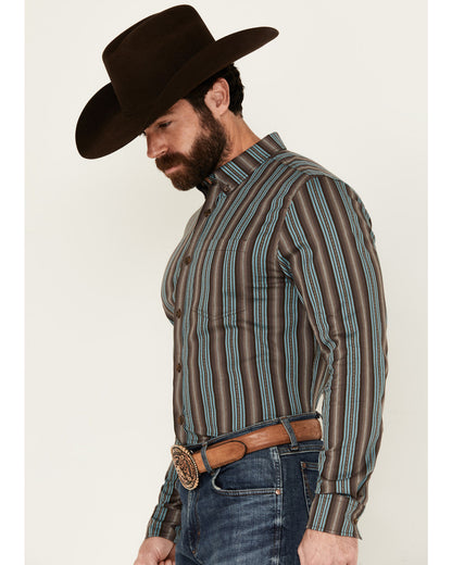 Men's Boa Dobby Striped Print Long Sleeve Button-Down Stret Black