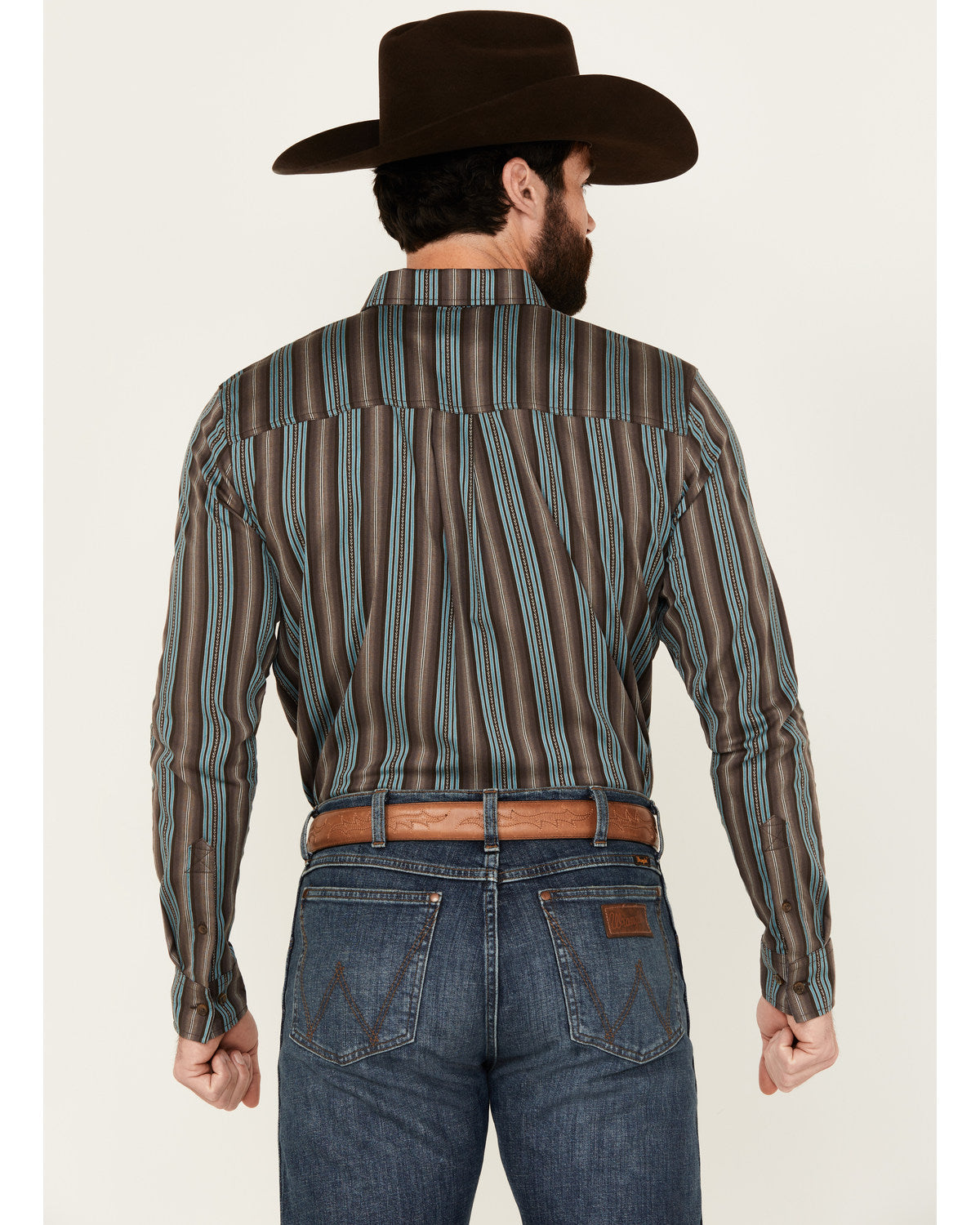 Men's Boa Dobby Striped Print Long Sleeve Button-Down Stret Black