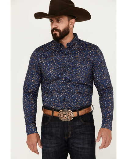 Men's Meadowlark Floral Print Long Sleeve Button-Down Stret Navy
