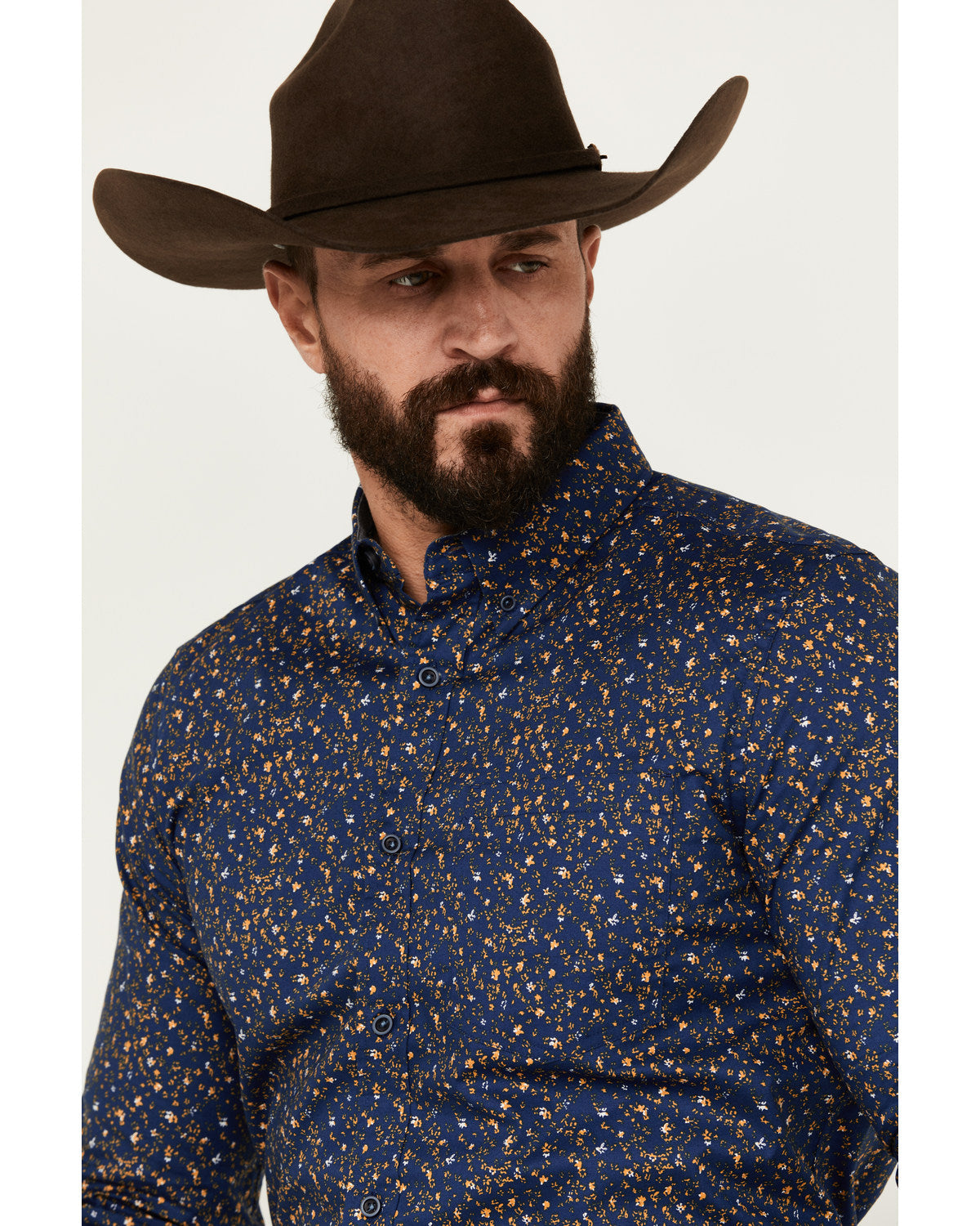 Men's Meadowlark Floral Print Long Sleeve Button-Down Stret Navy