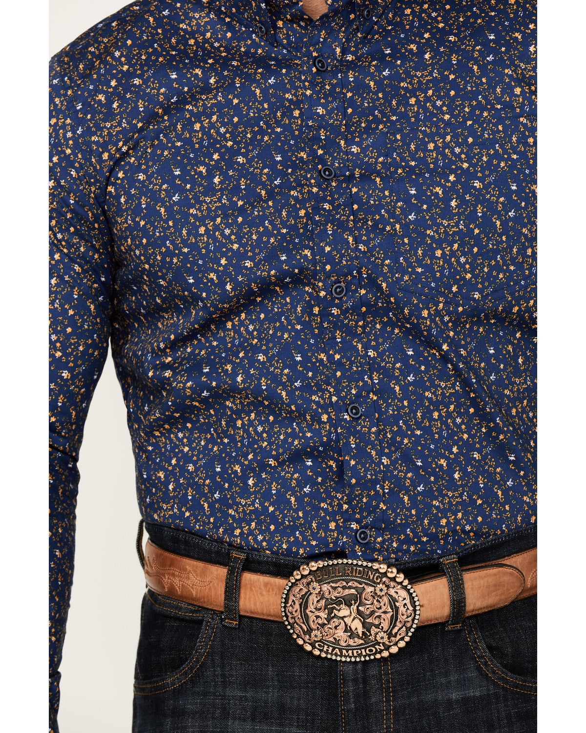 Men's Meadowlark Floral Print Long Sleeve Button-Down Stret Navy