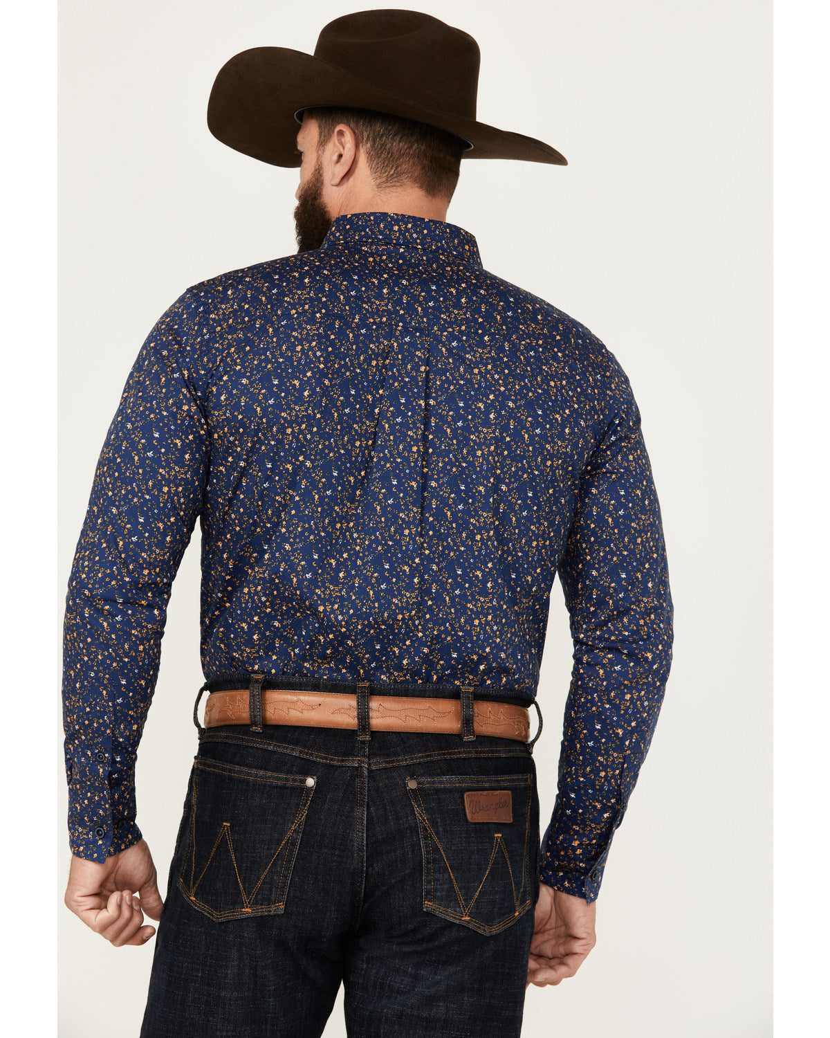 Men's Meadowlark Floral Print Long Sleeve Button-Down Stret Navy