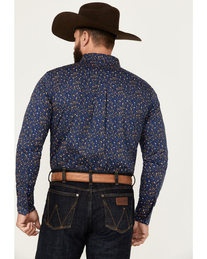 Men's Meadowlark Floral Print Long Sleeve Button-Down Stret Navy