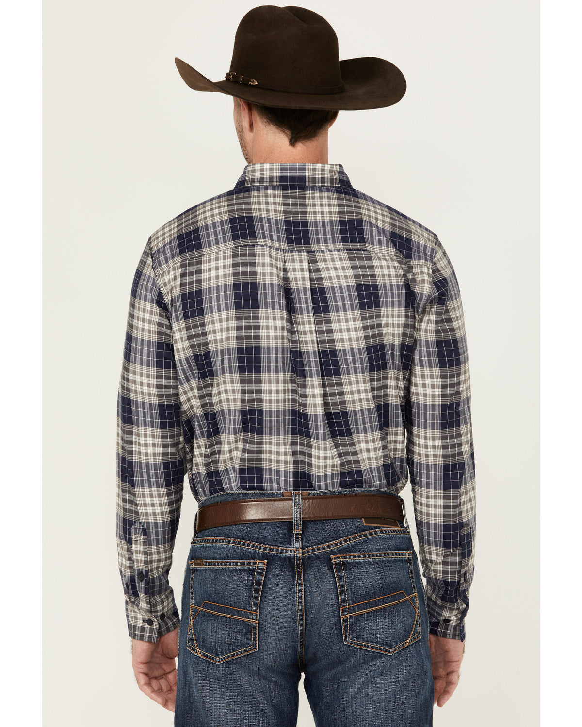 Men's Howdy Plaid Print Long Sleeve Button-Down Stretch Wes Navy