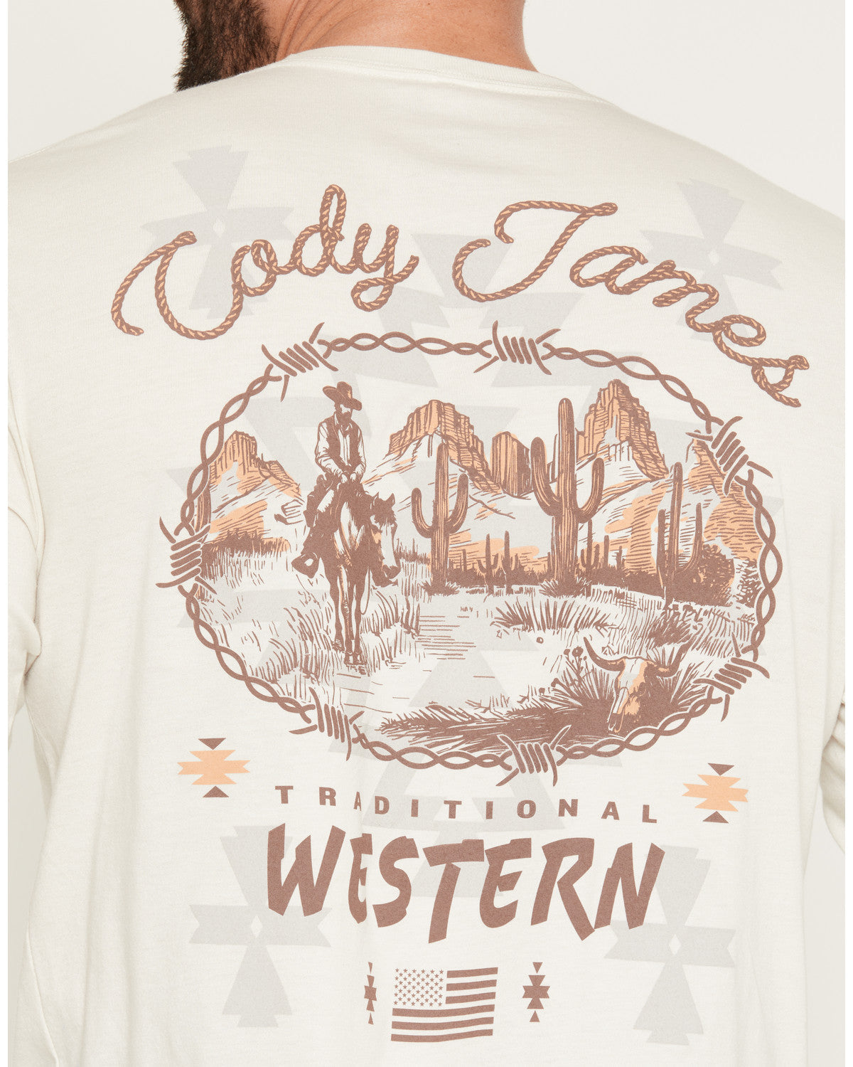 Men's Wild West Long Sleeve Graphic T-Shirt Cream