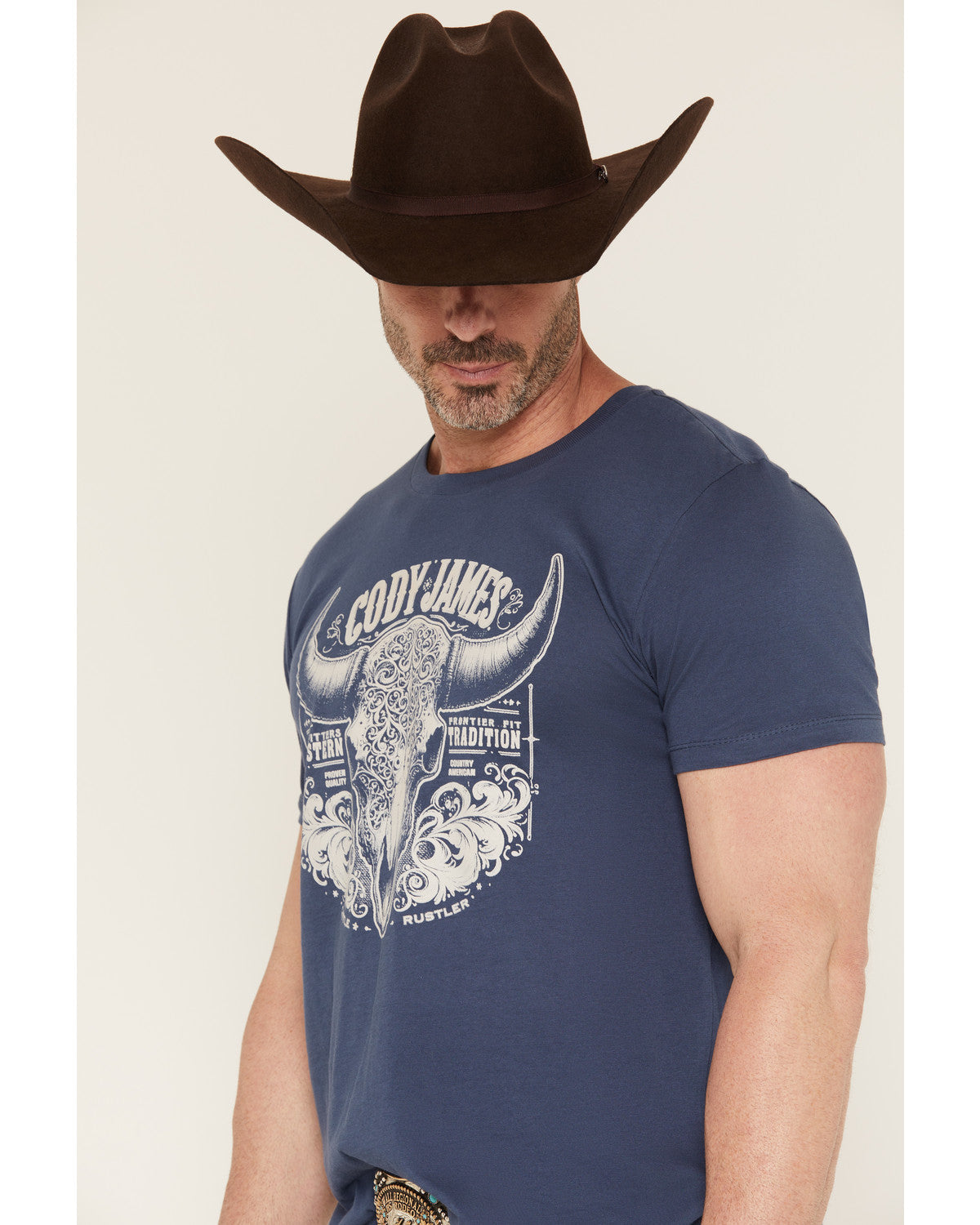 Men's Ornate Steerhead Skull Short Sleeve Graphic T-Shirt Blue