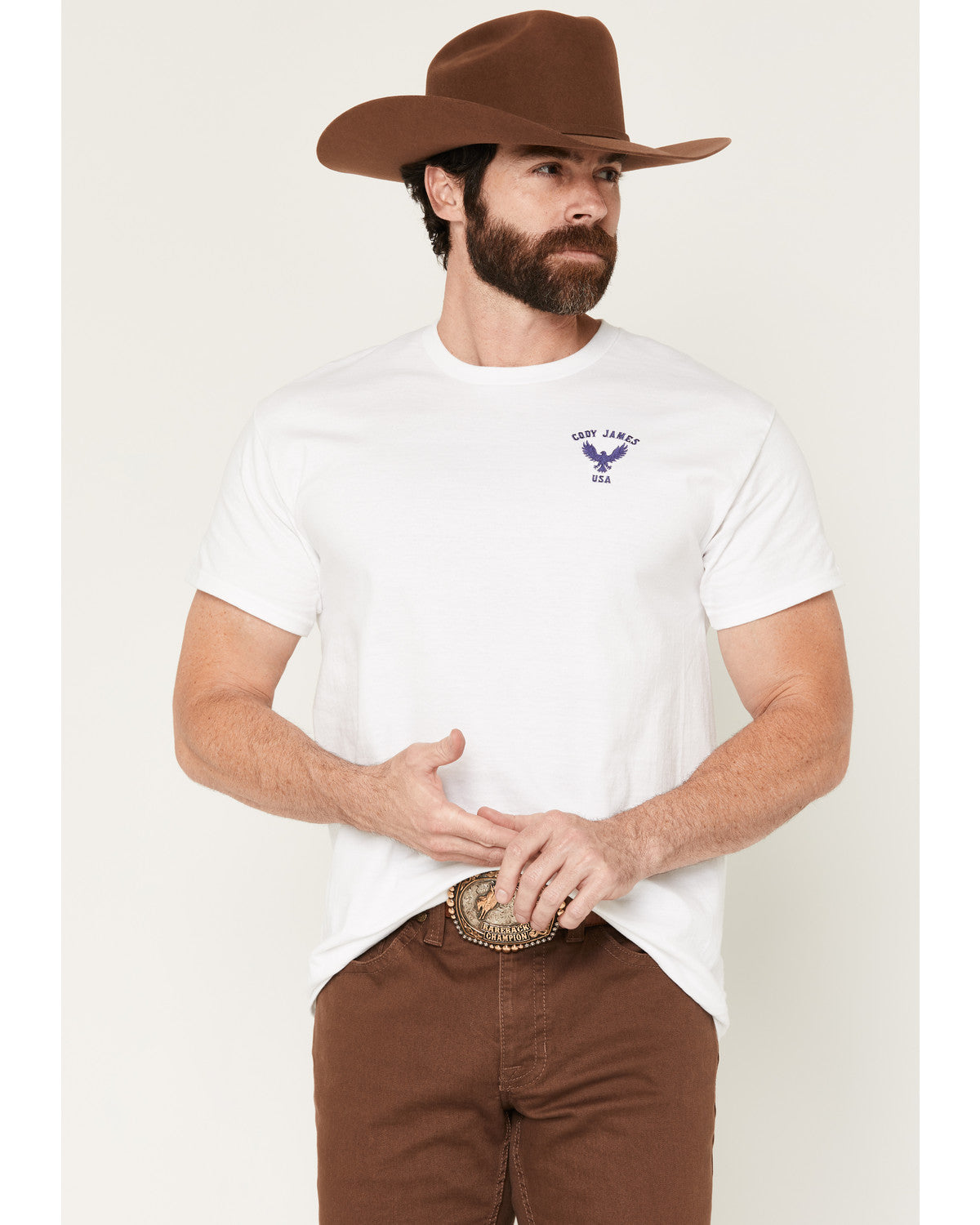 Men's USA Eagle Embroidered Short Sleeve Graphic T-Shirt White