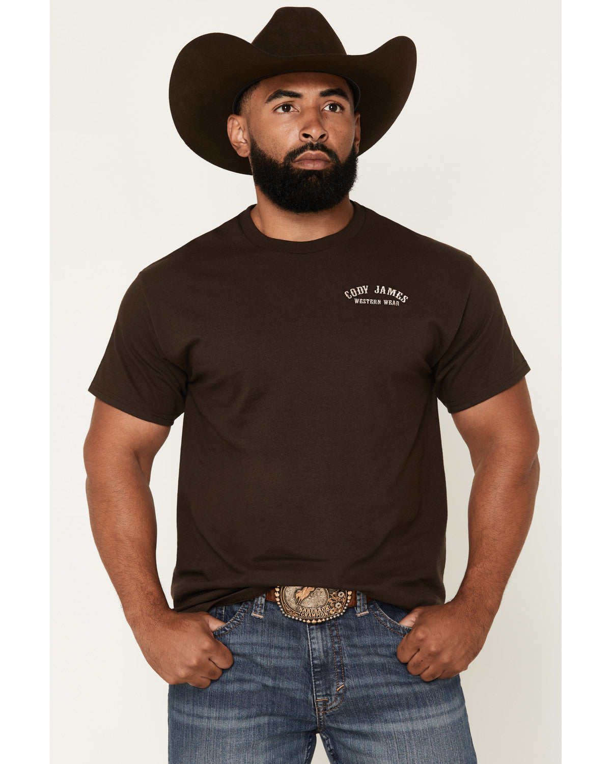 Men's Embroidered Text Short Sleeve Graphic T-Shirt Dark Brown