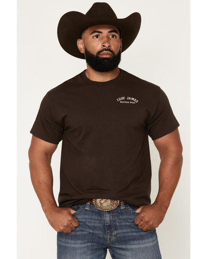 Men's Embroidered Text Short Sleeve Graphic T-Shirt Dark Brown