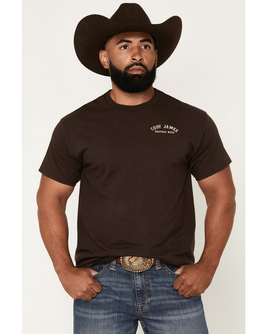 Men's Embroidered Text Short Sleeve Graphic T-Shirt Dark Brown