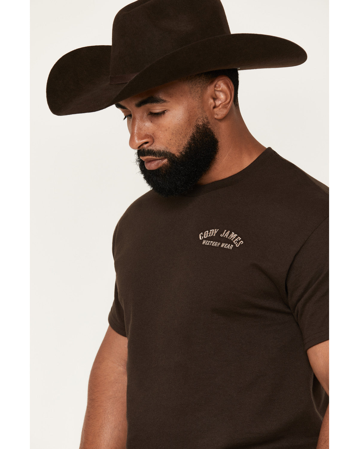 Men's Embroidered Text Short Sleeve Graphic T-Shirt Dark Brown