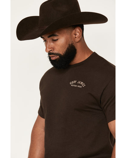 Men's Embroidered Text Short Sleeve Graphic T-Shirt Dark Brown